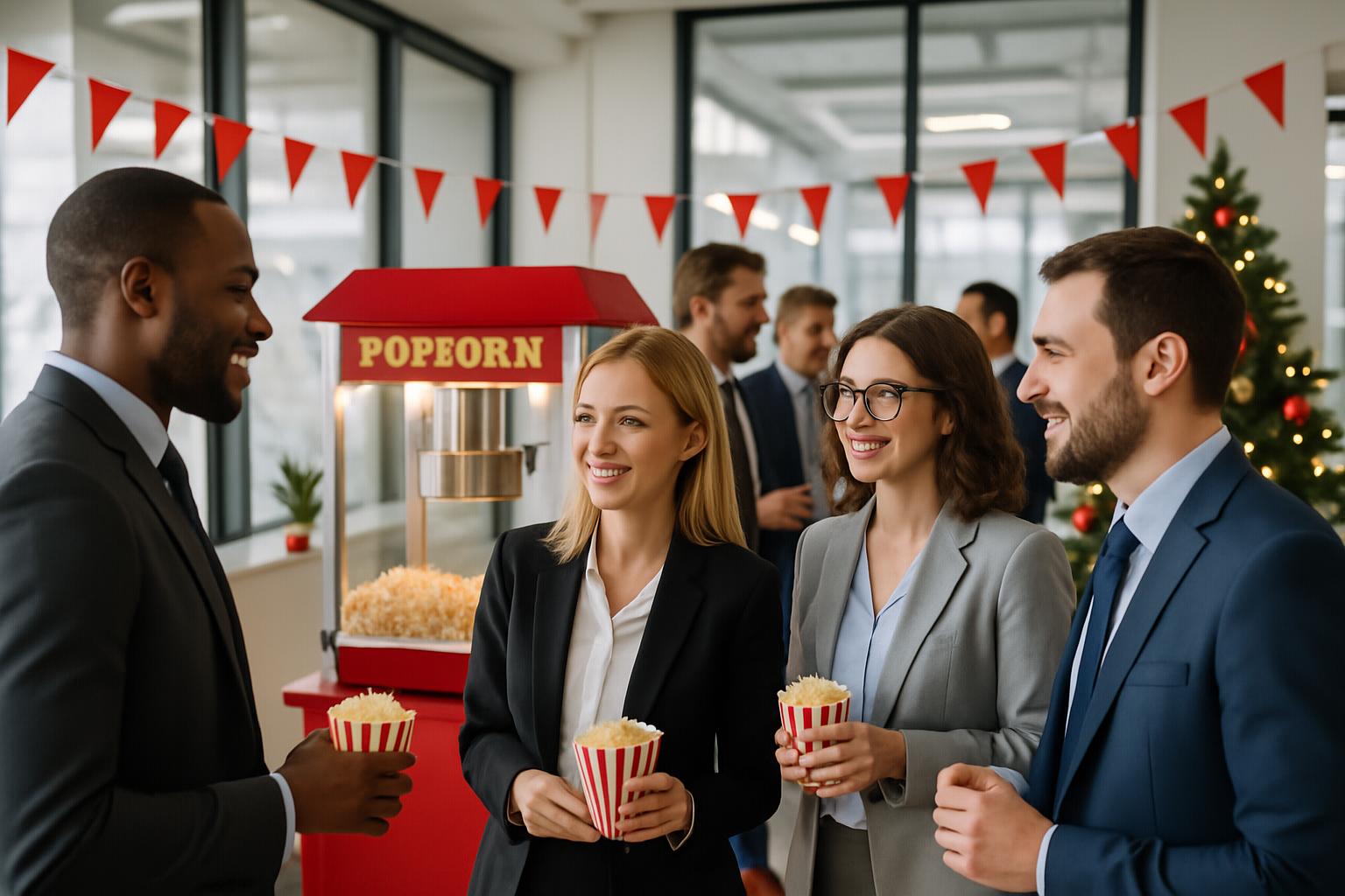 Journée d'entreprise avec machine à pop-corn